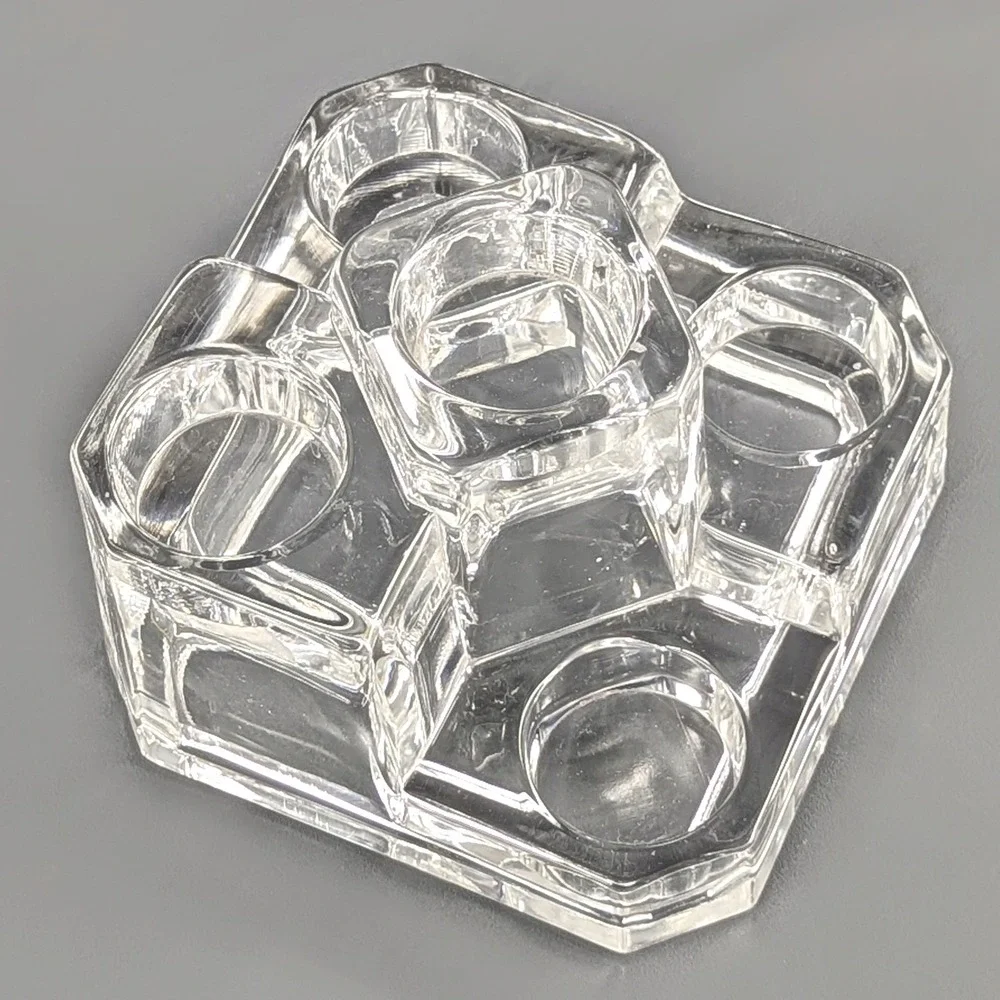 Heavy Clear Glass 5 Tiered Votive Taper Candle Holder Brutalist Geometric 6x6x4